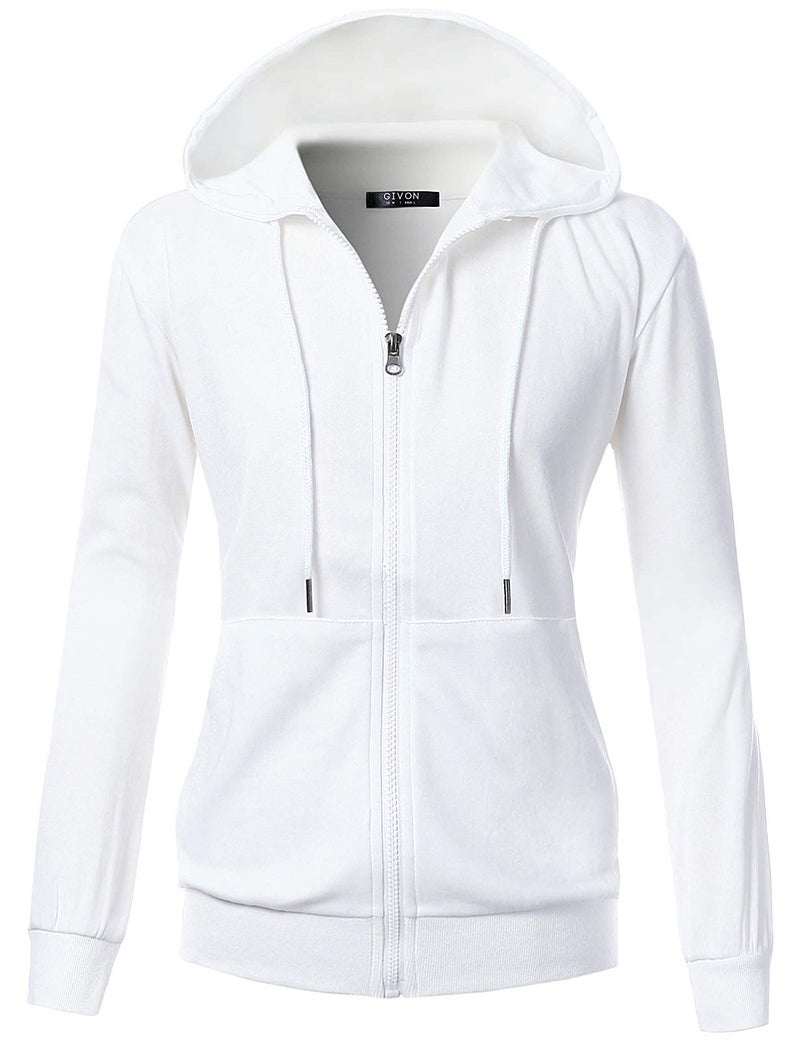 GIVON Women's Lightweight Zip Up Hoodie â€“ Long Sleeve Thin Casual Hooded Jacket, Plus DCF200-WHITE-M - Image 4